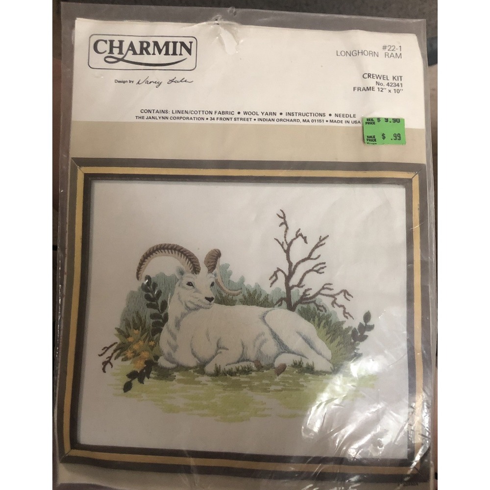 Charming Crewel Kilt Longhorn Ram 12 X 10 Embroidery Kit Rustic